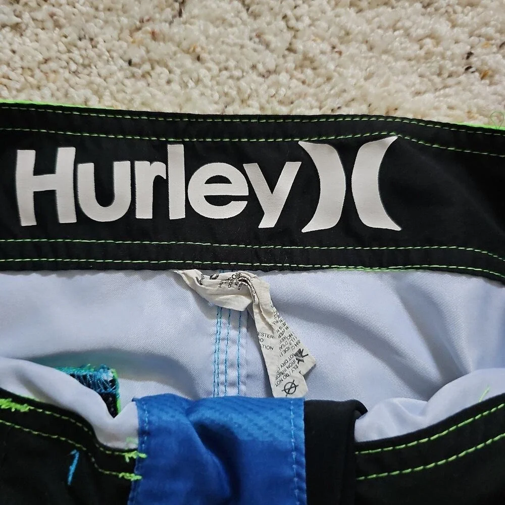 Hurley Mens Board Short Blue Green Striped Swim Trunks Size 28 Water Sport Vacay